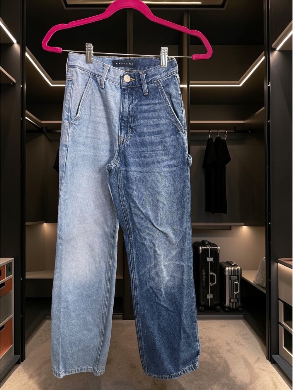 Aéropostale 90s Baggy Split-Color Carpenter Jeans 000R XXS Web Exclusive Y2K